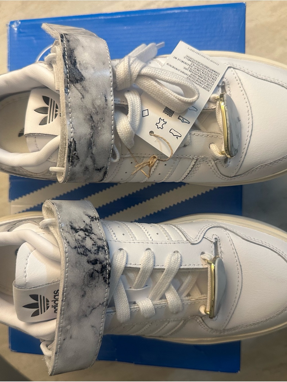 adidas White Sneakers with Marble Gray Strap and Gold Hardware